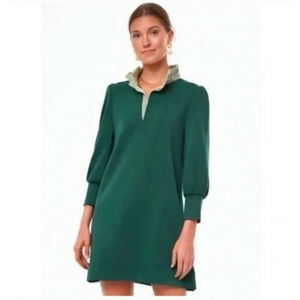 Pomander Place Tuckernuck Charlotte Terry Ruffle Neck Dress dark green large L